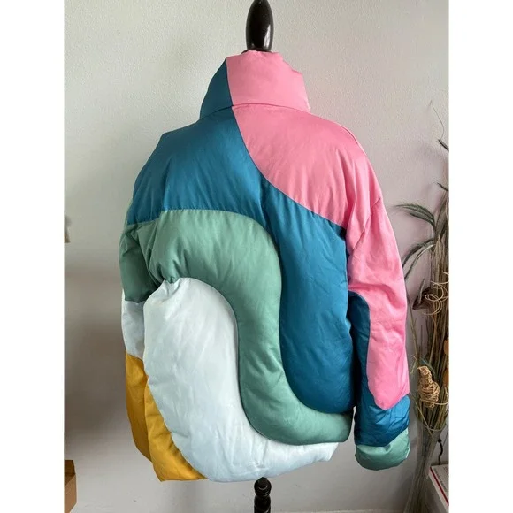 YITAI XL Oversized Puffer Jacket Color Block Quilted High Collar Padded Coat‎ - Picture 3 of 8